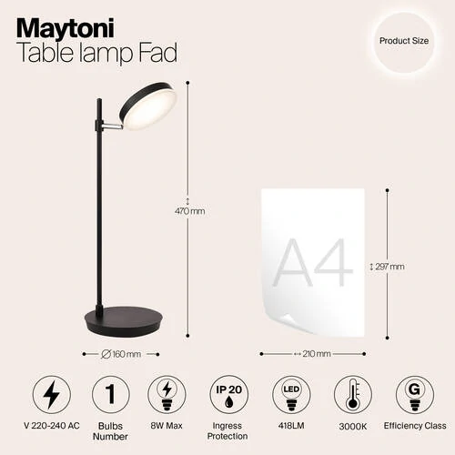 Настольный светильник Modern Fad, LED 8W, 3000K, Черный, Черный (Maytoni, MOD070TL-L8B3K) - Amppa.ru