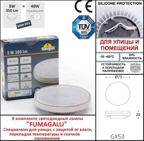 Грунтовый светильник Fumagalli Ceci 120-2L 2F2.000.000.AXG1R, Черный и Прозрачный, с лампой 350Lm, 3000К - Amppa.ru