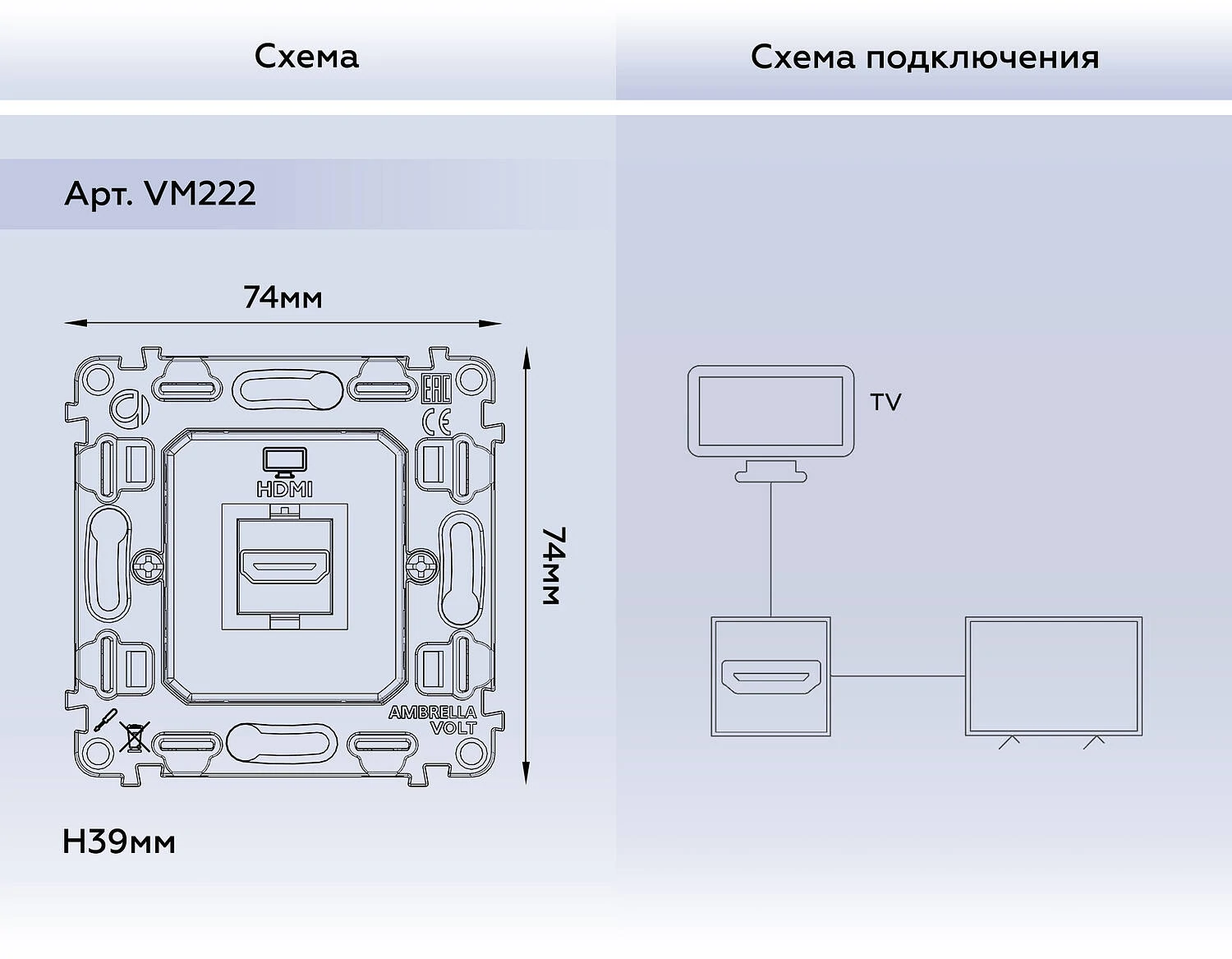 Механизм розетки HDMI 2.0 40V/500mA 2.0GHz 5-18Gbit/s QUANT (Ambrella Volt, VM222) - Amppa.ru