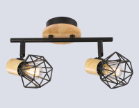Настенно-потолочный спот в стиле лофт TR8752/2 BK/WD черный/дерево IP20 E27/2 310*115*200 (Ambrella Light, TR8752)